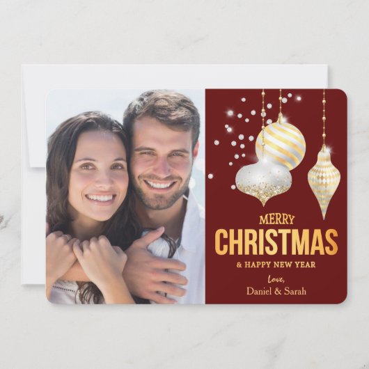 ダイヤモンドホワイト金ゴールドクリスマスツリー球体写真 シーズンカード (正面)