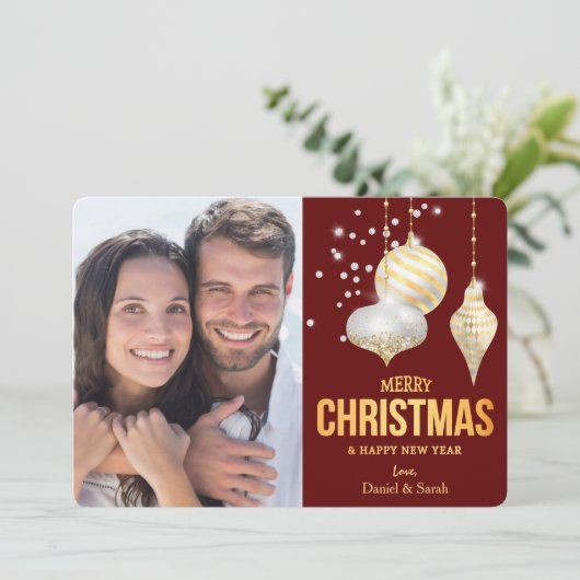 ダイヤモンドホワイト金ゴールドクリスマスツリー球体写真 シーズンカード (スタンド正面)