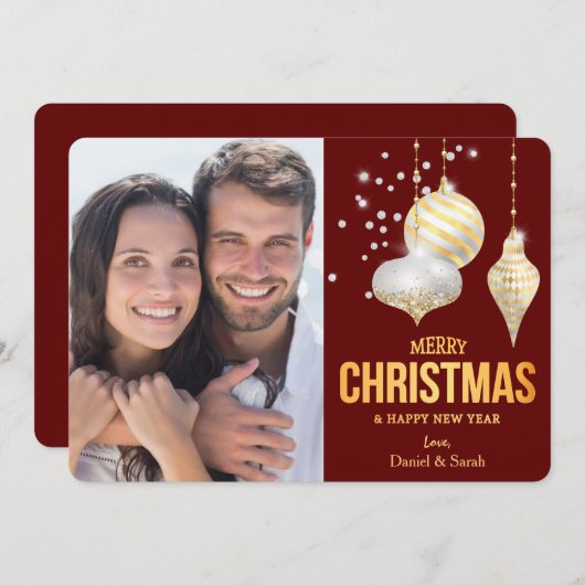 ダイヤモンドホワイト金ゴールドクリスマスツリー球体写真 シーズンカード (正面/裏面)