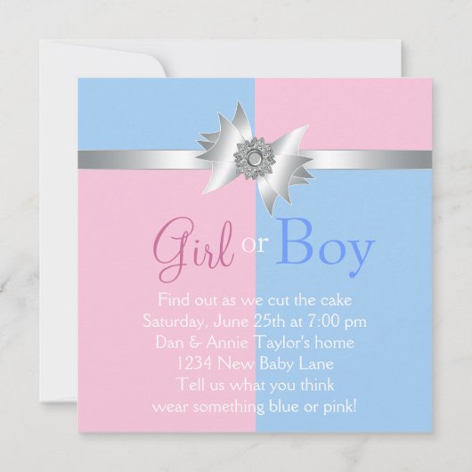 ダイヤモンドボウエレガントピンクブルージェンダーの表示 招待状 (裏面)