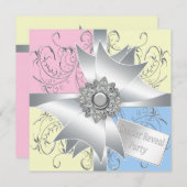 ダイヤモンドボウエレガントピンクブルージェンダーパーティー 招待状 (正面/裏面)