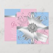 ダイヤモンドボウエレガントピンクブルージェンダーパーティー 招待状 (正面/裏面)