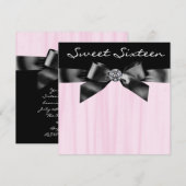 ダイヤモンドボウピンクブラックSweet sixteen誕生日部品 招待状 (正面/裏面)