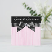 ダイヤモンドボウピンクブラックSweet sixteen誕生日部品 招待状 (スタンド正面)