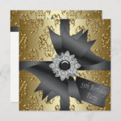 ダイヤモンドボウ女性ブラック金ゴールド55thバースデーパーティー 招待状 (正面/裏面)
