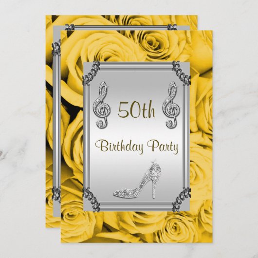 ダイヤモンドミュージックノート、スティレット&イエローローズ50th 招待状 (正面/裏面)
