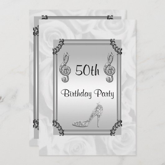 ダイヤモンドミュージックノート、スティレット&ホワイトローズ50th 招待状 (正面/裏面)