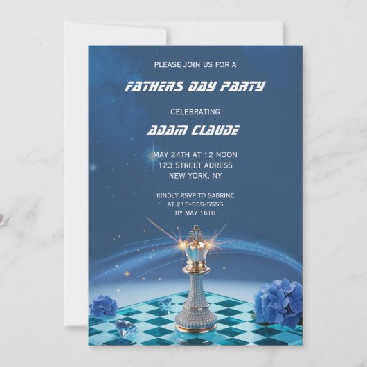 ダイヤモンドメタリックキングチェスの父の日青 招待状 (正面)