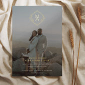 ダイヤモンドモノグラムと写真の結婚式 箔招待状