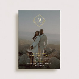 ダイヤモンドモノグラム結婚と写真 箔招待状