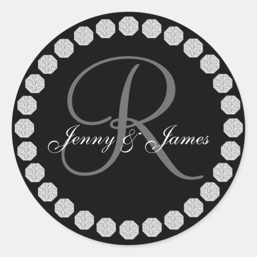 ダイヤモンドモノグラムR名結婚式の引き出物ラベル ラウンドシール (正面)