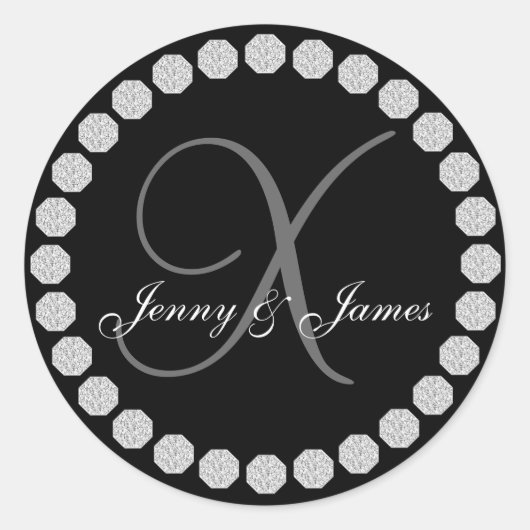 ダイヤモンドモノグラムX名結婚式の引き出物ラベル ラウンドシール (正面)