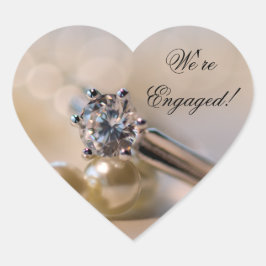 ダイヤモンドリングや輪とパール婚約封筒用シール ハートシール
