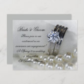 ダイヤモンドリングや輪と真珠の婚約発表 案内状 (正面/裏面)
