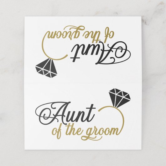 ダイヤモンドリングや輪の叔母の新郎 プレイスカード (外部開封)