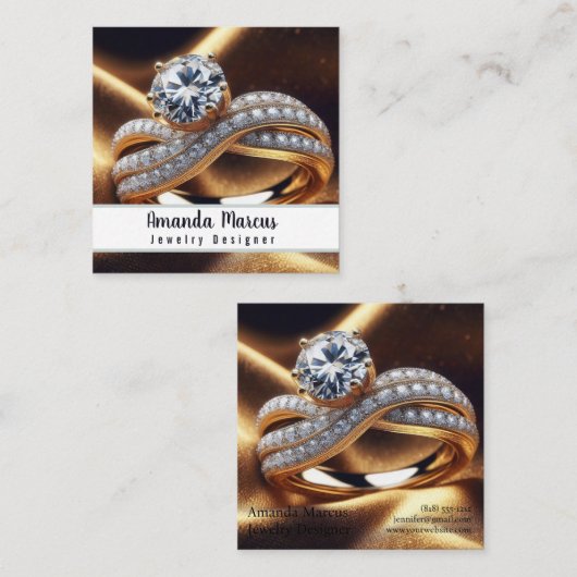 ダイヤモンドリングや輪ジュエリーデザイナージュエラー スクエア名刺 (正面/裏面)