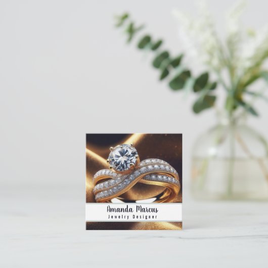ダイヤモンドリングや輪ジュエリーデザイナージュエラー スクエア名刺