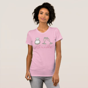 ダイヤモンドリングや輪ピンクシャンパ結婚ーニュのBRIDEティー Tシャツ