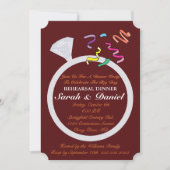 ダイヤモンドリングや輪ブルガンディシルバーグラマーブライダルシャワー 招待状 (正面)