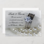 ダイヤモンドリングや輪ホワイトパール結婚発表 案内状 (正面/裏面)