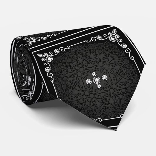 ダイヤモンドルックネクタイ付き白黒デザイン ネクタイ (ロール)