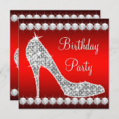 ダイヤモンドレッドハイヒールシューバースデーパーティー 招待状 (正面/裏面)