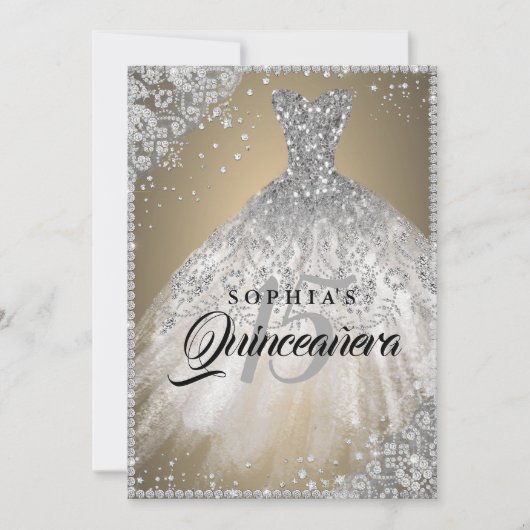 ダイヤモンドレースススパークルガウン金ゴールドシルバーキンセアニェラ 招待状 (正面)