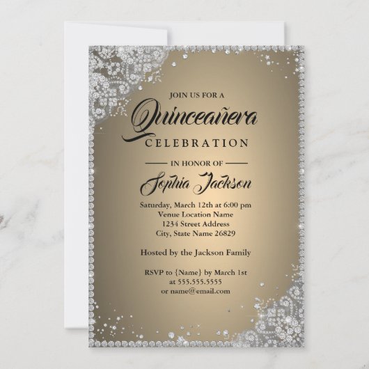 ダイヤモンドレースススパークルガウン金ゴールドシルバーキンセアニェラ 招待状 (裏面)