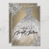 ダイヤモンドレースススパークルガウン金ゴールドシルバースウィート16 招待状 (正面/裏面)