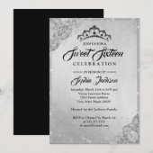 ダイヤモンドレースススパークルシルバーSweet sixteen 招待状 (正面/裏面)