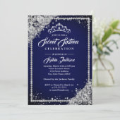 ダイヤモンドレースススパークルティアラネイビーSweet sixteen 招待状 (スタンド正面)