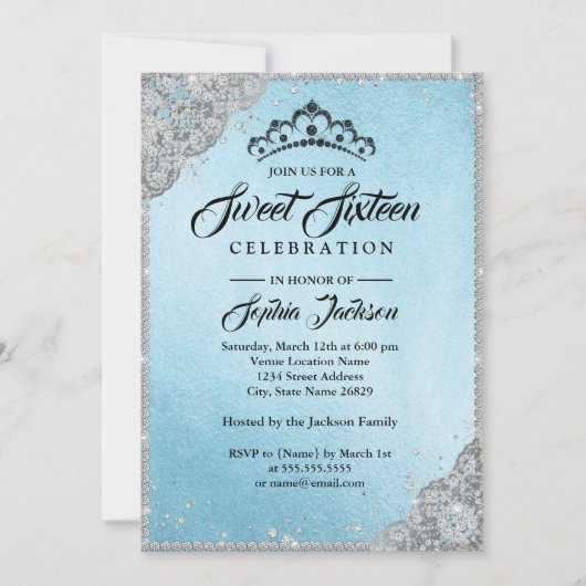 ダイヤモンドレースススパークルブルーSweet sixteen 招待状 (正面)