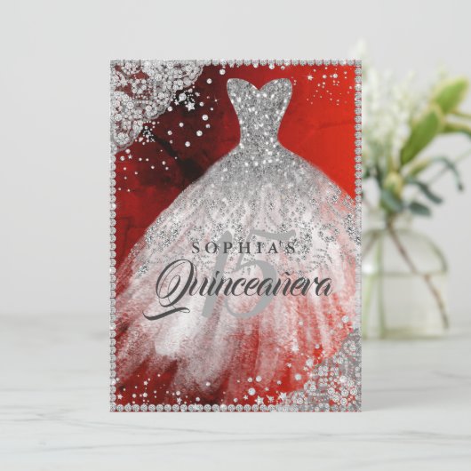 ダイヤモンドレーススパークルガウン赤シルバーキンセアニェラ 招待状 (スタンド正面)