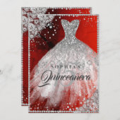 ダイヤモンドレーススパークルガウン赤シルバーキンセアニェラ 招待状 (正面/裏面)
