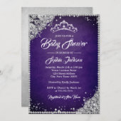 ダイヤモンドレースパープルシルバーガールベビーシャワー 招待状 (正面/裏面)