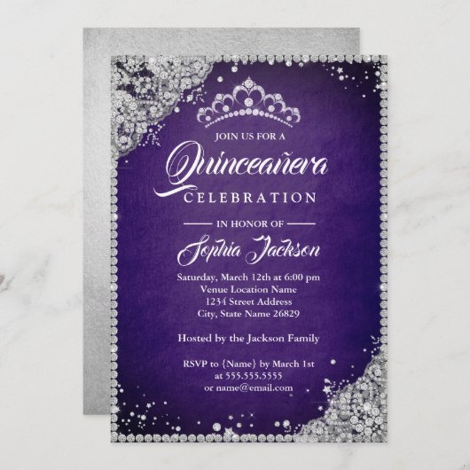 ダイヤモンドレースパープルシルバースパープルシルバーキンセアニェラ 招待状 (正面/裏面)
