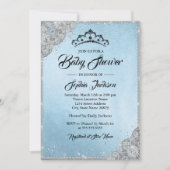 ダイヤモンドレース輝く青い銀のベビーシャワー 招待状 (正面)