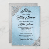 ダイヤモンドレース輝く青い銀のベビーシャワー 招待状 (正面/裏面)