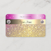 ダイヤモンド付き発光ピンクパープル金ゴールドグリッター 名刺 (正面)