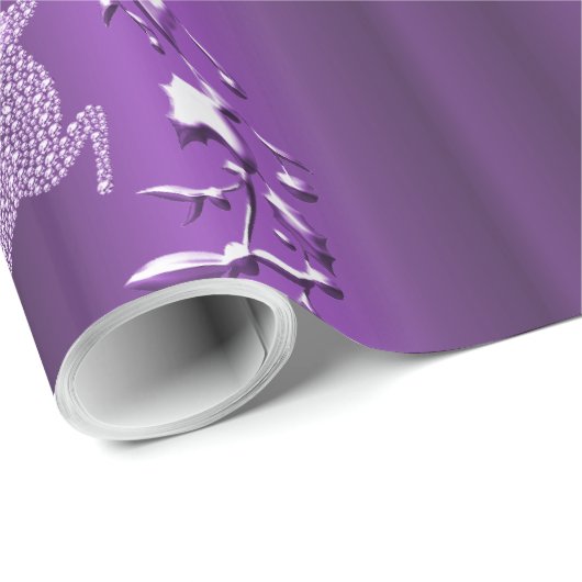 ダイヤモンド付き紫色のトナカイのクリスマス ラッピングペーパー (ロールコーナー)