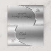 ダイヤモンド付き金属銀の背景ハート プレイスカード (外部開封)