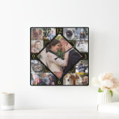 ダイヤモンド型ファミリーフォトコラージュブモダンラック金ゴールド スクエア壁時計 (ホーム)