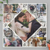 ダイヤモンド型ファミリーフォトコラージュLTウ素朴ッド スクエア壁時計