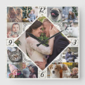 ダイヤモンド型ファミリーフォトコラージュLTウ素朴ッド スクエア壁時計 (正面)
