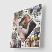 ダイヤモンド型ファミリーフォトコラージュLTウ素朴ッド スクエア壁時計 (傾斜)