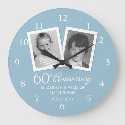 ダイヤモンド婚式60周年記念の子供の写真 ラージ壁時計 (正面)