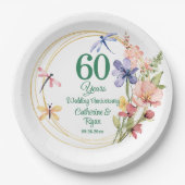 ダイヤモンド婚式60周年記念 ゴールドフレームと花 ペーパープレート (正面)