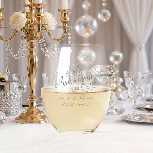 ダイヤモンド婚式60周年記念 ステムなしワイングラス