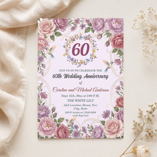 ダイヤモンド婚式(60周年結婚記念日)ハチドリ 招待状