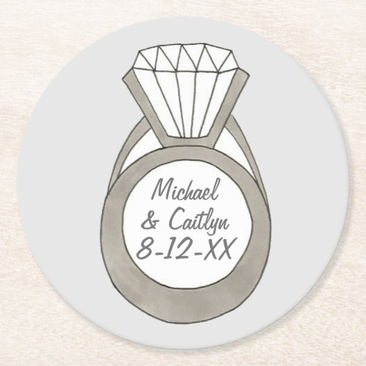 ダイヤモンド婚約結婚リングや輪ブライダルシャワー ラウンドペーパーコースター (正面)